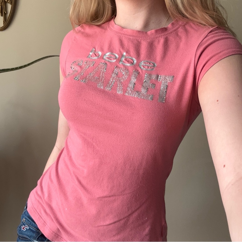 Bebe Pink Sequin Baby Tee with Scrunch Back - Picture 8 of 9